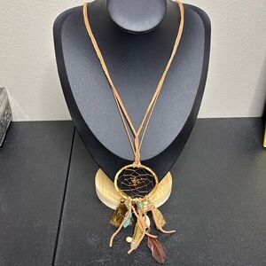 Bohemian Dreamcatcher Necklace with Brown Accents Boho Festival